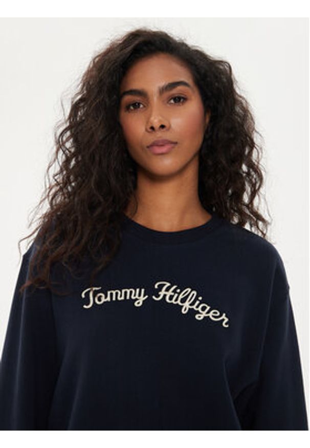 TOMMY HILFIGER - Tommy Hilfiger Bluza Modern Script WW0WW42615 Granatowy Regular Fit. Kolor: niebieski. Materiał: bawełna