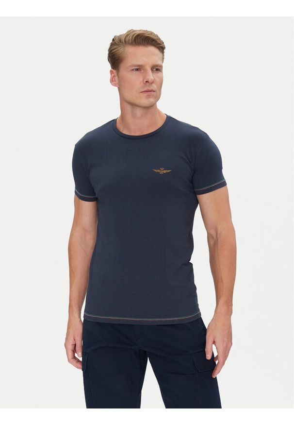 Aeronautica Militare T-Shirt AM1UTI003 Granatowy Regular Fit. Kolor: niebieski. Materiał: bawełna