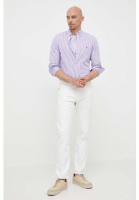 Polo Ralph Lauren koszula męska kolor fioletowy regular z kołnierzykiem button-down. Typ kołnierza: button down, polo. Kolor: fioletowy. Materiał: tkanina. Wzór: aplikacja #2