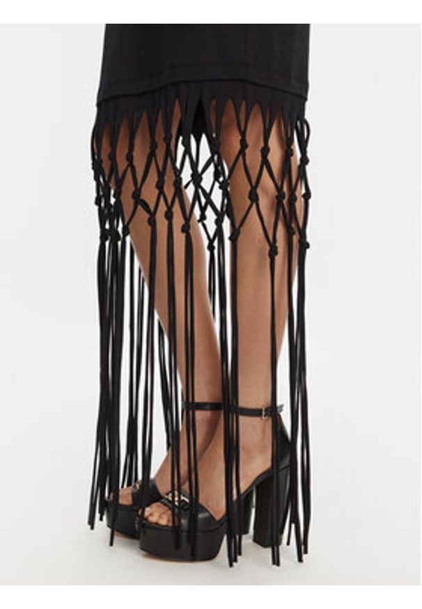 Versace Jeans Couture Sukienka codzienna Logo Fringes 78HAOE01 CJ02E Czarny Regular Fit. Okazja: na co dzień. Kolor: czarny. Materiał: bawełna. Typ sukienki: proste. Styl: casual