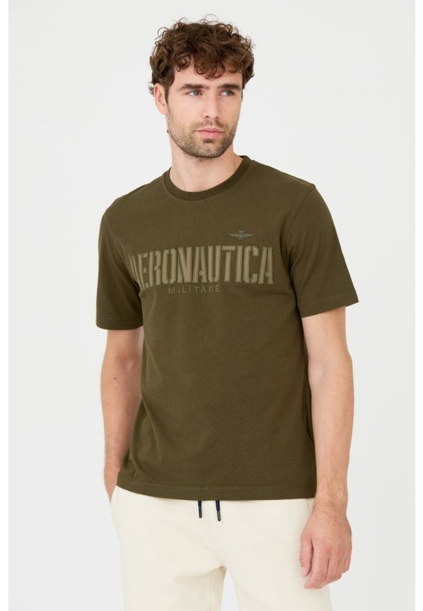 Aeronautica Militare - AERONAUTICA MILITARE Zielony bawełniany męski t-shirt, Rozmiar XL. Kolor: zielony. Materiał: bawełna
