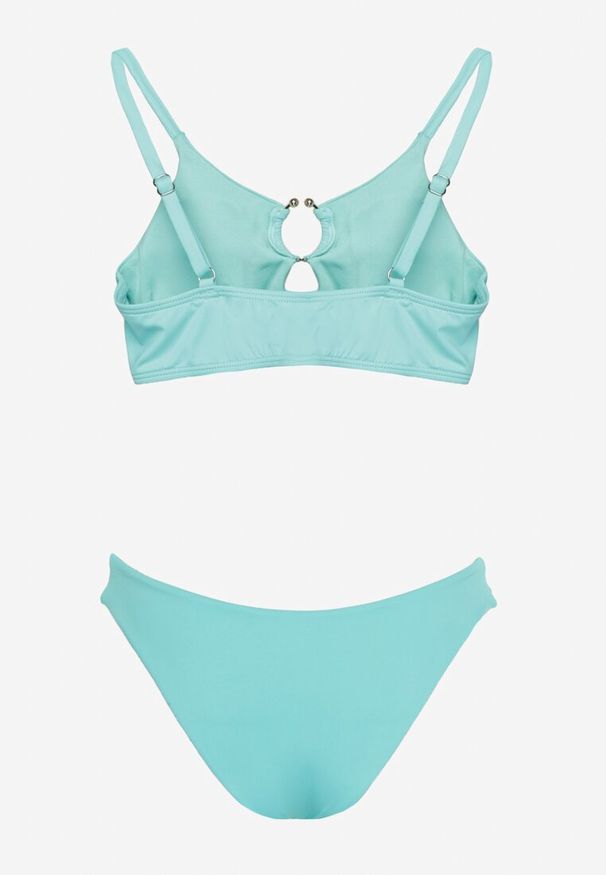 Renee - Miętowe Bikini Nieodpinany Biustonosz z Usztywnianymi Miseczkami i Klamerką przy Dekolcie na Regulowanych Ramiączkach Majtki z Elastyczną Gumką w Pasi. Kolor: miętowy