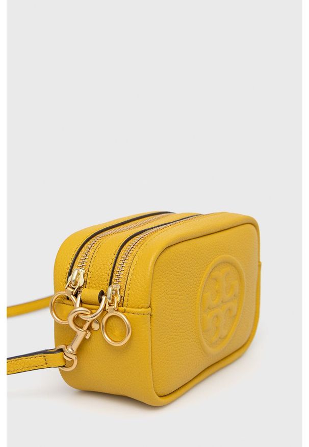 Tory Burch torebka skórzana kolor żółty. Kolor: żółty. Materiał: skórzane. Rodzaj torebki: na ramię