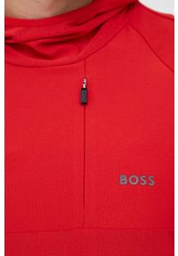 Boss Green bluza męska kolor czerwony z kapturem wzorzysta. Typ kołnierza: kaptur. Kolor: czerwony. Materiał: materiał, dzianina. Długość rękawa: raglanowy rękaw #2