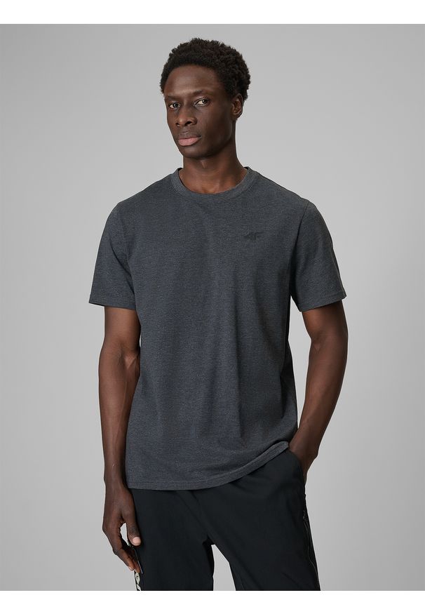 4f - 4F T-shirt regular gładki męski - szary M. Okazja: na co dzień. Kolor: szary. Materiał: jeans, materiał. Wzór: gładki. Styl: casual, klasyczny