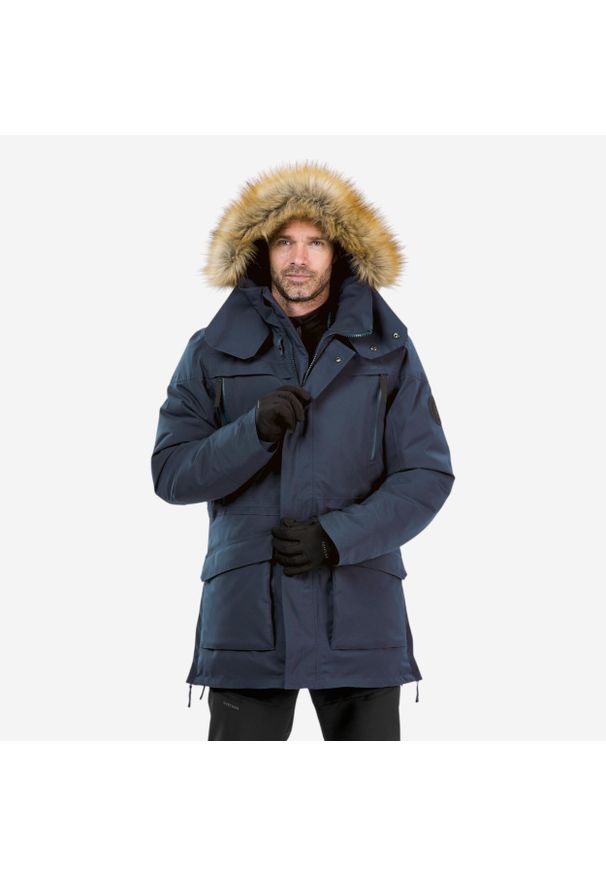 quechua - Parka turystyczna męska zimowa Quechua NH900 -20°C wodoodporna. Typ kołnierza: kołnierzyk stójkowy. Kolor: niebieski. Materiał: syntetyk, futro. Sezon: zima. Styl: sportowy