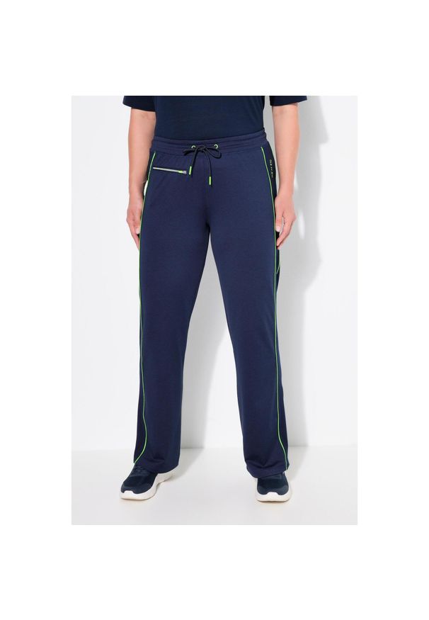 ULLA POPKEN - Damskie Funkcyjne spodnie dresowe kieszeń na zamek szybkoschnące. Kolekcja: plus size. Kolor: niebieski. Materiał: poliester, materiał