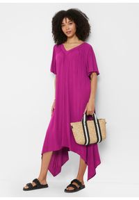 bonprix - Sukienka kaftanowa z krepy. Typ kołnierza: dekolt w serek. Kolor: fioletowy. Materiał: wiskoza. Typ sukienki: oversize. Długość: maxi #2