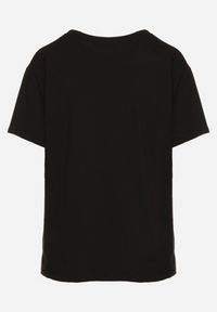 Born2be - Czarny Bawełniany T-shirt z Ozdobnym Nadrukiem i Brokatem Drilla. Okazja: na co dzień. Kolor: czarny. Materiał: bawełna. Wzór: nadruk. Styl: casual, klasyczny