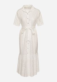 Born2be - Biała Bawełniana Sukienka Koszulowa z Wiązanym Paskiem Zdobiona Haftem Efriselle. Okazja: na co dzień. Typ kołnierza: kołnierzyk klasyczny. Kolor: biały. Materiał: bawełna. Wzór: aplikacja, haft. Typ sukienki: koszulowe. Styl: klasyczny, casual, elegancki #2