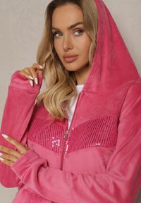 Renee - Różowy Komplet Dresowy 2-Częściowy Bluza z Kapturem i Cekinami i Spodnie na Gumce Colan. Kolor: różowy. Materiał: dresówka