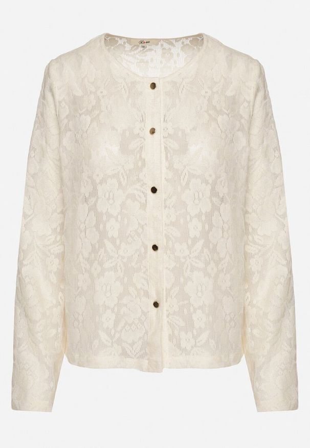 Born2be - Beżowa Bawełniana Ażurowa Bluzka na Guziki Faneonia. Okazja: na co dzień, na spacer. Kolor: beżowy. Materiał: bawełna. Wzór: ażurowy. Styl: casual, elegancki