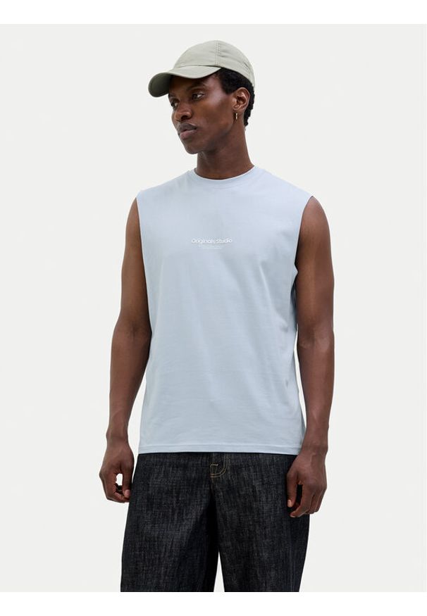 Jack & Jones - Jack&Jones Tank top Vesterbro 12250430 Błękitny Oversize. Kolor: niebieski. Materiał: bawełna