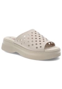S.Barski - Klapki damskie S. Barski, na grubej podeszwie z miękkimi wkładkami dziurowane, beżowe, LR51-537. Okazja: na spacer, na co dzień. Kolor: beżowy. Materiał: materiał. Sezon: lato. Styl: casual, wakacyjny #1