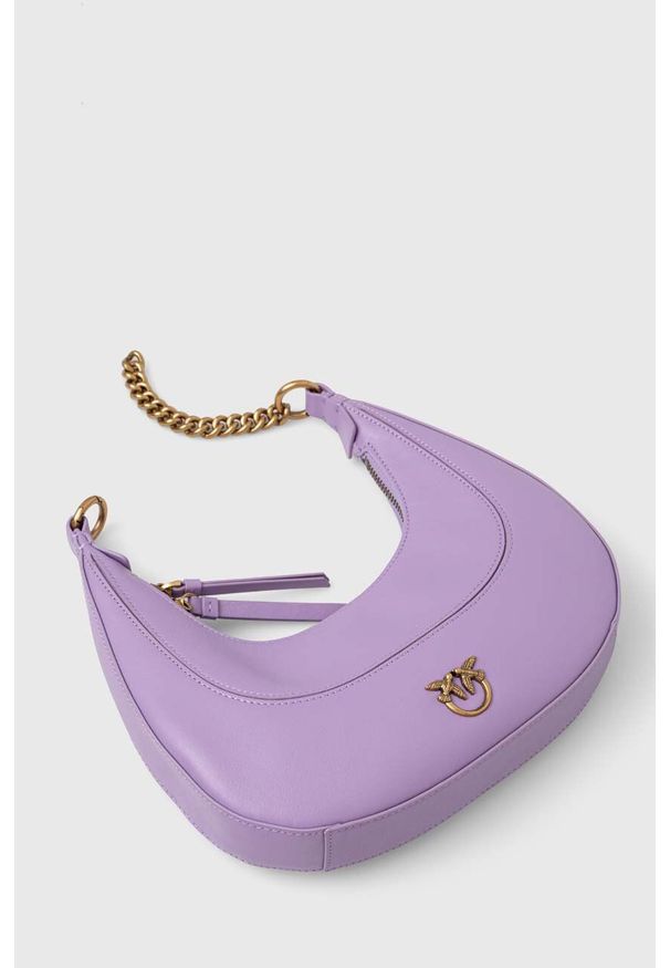 Pinko torebka skórzana kolor fioletowy. Kolor: fioletowy. Materiał: skórzane