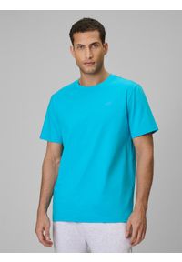 4f - 4F T-shirt regular gładki męski - niebieski L. Okazja: na co dzień. Kolor: niebieski. Materiał: materiał. Wzór: gładki. Styl: casual, klasyczny #1