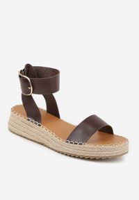 Renee - Ciemnobrązowe Sandały VICES na Plecionej Grubej Podeszwie z Paskiem Wokół Kostki Casilla. Okazja: na spacer, na imprezę. Zapięcie: pasek. Kolor: brązowy. Materiał: koronka. Wzór: haft. Sezon: lato. Styl: elegancki #2