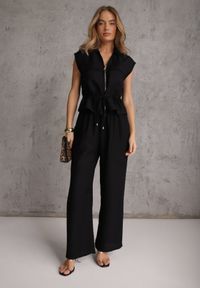 Renee - Czarny Komplet Utility z Wiskozy Spodnie i Bluzka na Suwak ze Ściągaczem Petolira. Kolor: czarny. Materiał: wiskoza #4