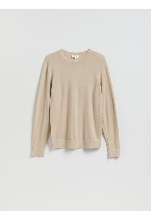 Reserved - Sweter z wełny merino - beżowy. Kolor: beżowy. Materiał: wełna