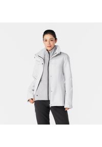 quechua - Kurtka turystyczna damska zimowa Quechua NH100 3w1 0°C wodoodporna. Kolor: szary. Materiał: poliester, poliamid, polar, puch. Sezon: zima. Sport: turystyka piesza
