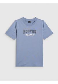 4f - 4F T-shirt regular z nadrukiem damski - niebieski M. Okazja: na co dzień. Kolor: niebieski. Wzór: nadruk. Styl: casual
