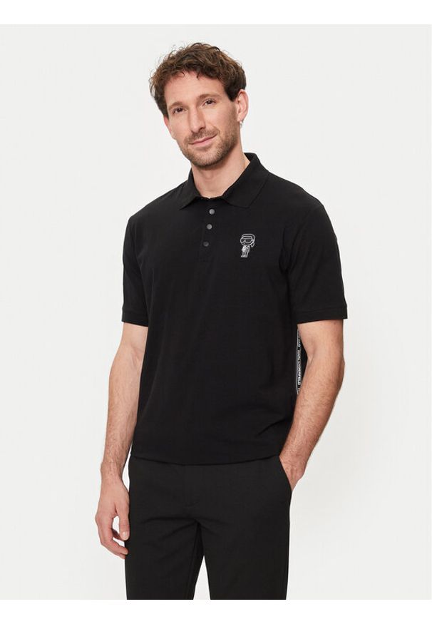 Karl Lagerfeld - KARL LAGERFELD Polo 745023 542221 Czarny Regular Fit. Typ kołnierza: polo. Kolor: czarny. Materiał: bawełna