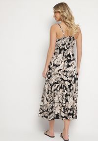 Born2be - Czarna Bawełniana Sukienka Rozkloszowana z Koronką w Tropikalny Wzór Alusela. Okazja: na co dzień. Typ kołnierza: dekolt w serek. Kolor: czarny. Materiał: koronka, bawełna. Długość rękawa: na ramiączkach. Wzór: koronka. Typ sukienki: rozkloszowane. Styl: casual, elegancki #2