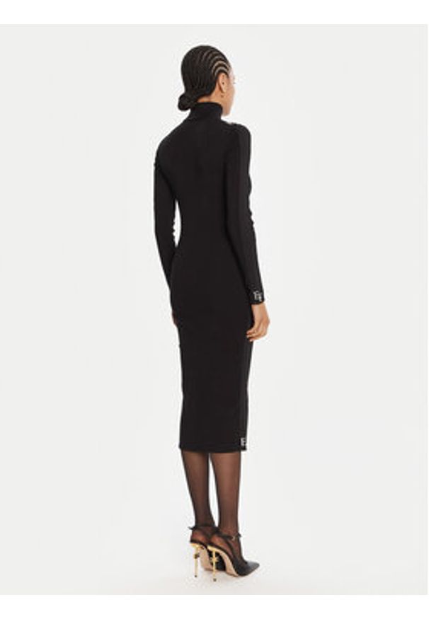 Elisabetta Franchi Sukienka dzianinowa AM-03S-56E2-V390 Czarny Slim Fit. Kolor: czarny. Materiał: wiskoza