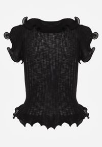 Born2be - Czarna Prążkowana Bluzka z Wiskozą Ozdobiona Falbanami Delestra. Okazja: na co dzień, na spotkanie biznesowe. Kolor: czarny. Materiał: prążkowany, wiskoza. Wzór: aplikacja. Styl: casual, biznesowy, elegancki #8