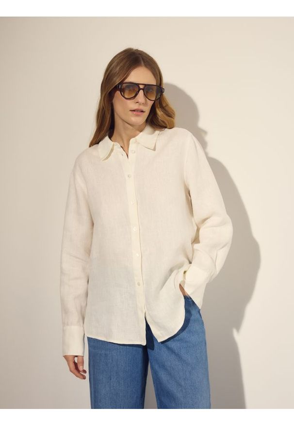 Reserved - Lniana koszula - biały. Kolor: biały. Materiał: len