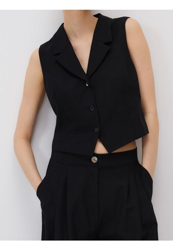 Reserved - Kamizelka z dodatkiem lnu - czarny. Kolor: czarny. Materiał: len