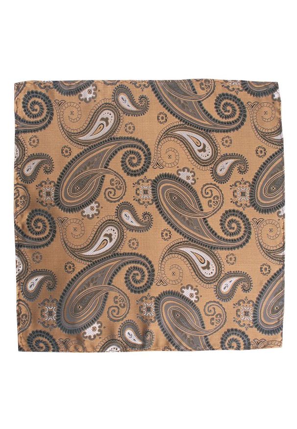 Poszetka Męska, Elegancka - Alties - Stare Złoto, Duże Paisley. Kolor: złoty, żółty, wielokolorowy. Materiał: poliester. Wzór: paisley