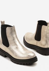 Renee - Złote Botki Sztyblety w Stylu Basic Mirelitte. Okazja: na co dzień. Kolor: złoty. Materiał: jeans. Obcas: na płaskiej podeszwie. Styl: klasyczny, casual, elegancki #3