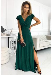 Numoco - Wieczorowa Sukienka Maxi z Połyskiem - Zielona. Kolor: zielony. Materiał: poliester, elastan. Styl: wizytowy. Długość: maxi #1