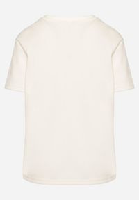 Born2be - Jasnobeżowy T-shirt z Ozdobnym Nadrukiem Palithiela. Okazja: na co dzień. Kolor: beżowy. Materiał: jeans. Wzór: nadruk. Styl: klasyczny, casual #4