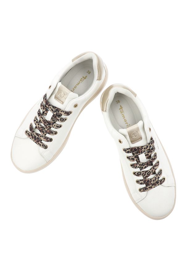 Białe Sneakersy Tamaris Modne Obuwie Damskie Animal Prints. Okazja: na spacer, na co dzień. Kolor: biały. Wzór: motyw zwierzęcy. Styl: elegancki, casual, klasyczny