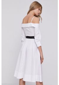 Karl Lagerfeld - Sukienka. Kolor: biały. Materiał: tkanina. Długość rękawa: na ramiączkach. Wzór: gładki. Typ sukienki: rozkloszowane. Długość: midi #5