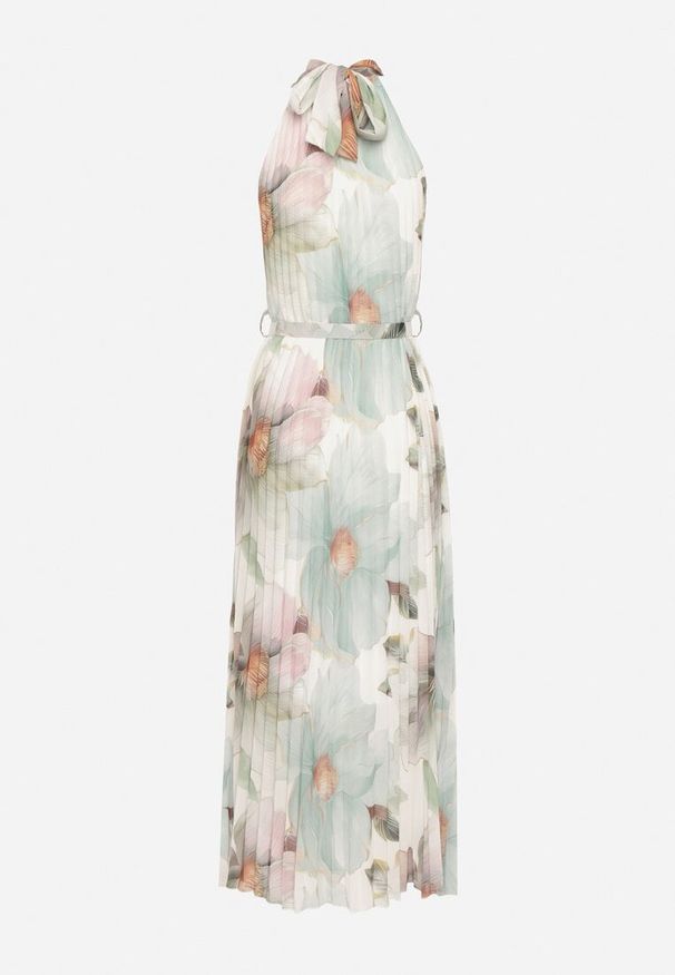 Born2be - Zielona Sukienka z Plisami Wiązaniem i Paskiem z Klamrą Nitenna. Okazja: na imprezę, na co dzień. Kolor: zielony. Długość rękawa: bez rękawów. Typ sukienki: rozkloszowane. Styl: casual, klasyczny, elegancki