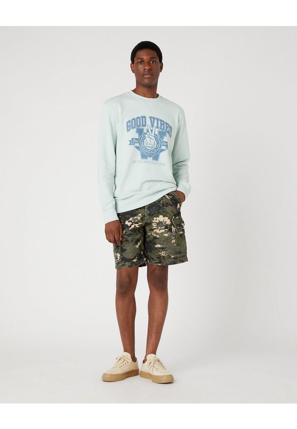 Wrangler - WRANGLER VARSITY MĘSKA BLUZA KLASYCZNA LOGO NADRUK CREW SURF W6G9I3X6U 112331912. Wzór: nadruk. Styl: klasyczny