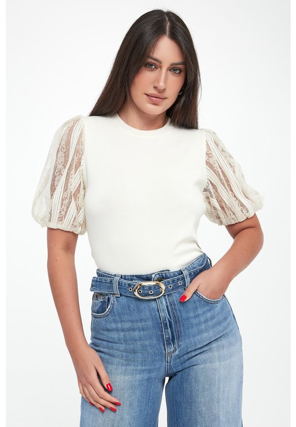 Twinset Milano - Sweter damski z rękawami z koronki TWINSET. Materiał: koronka. Wzór: koronka