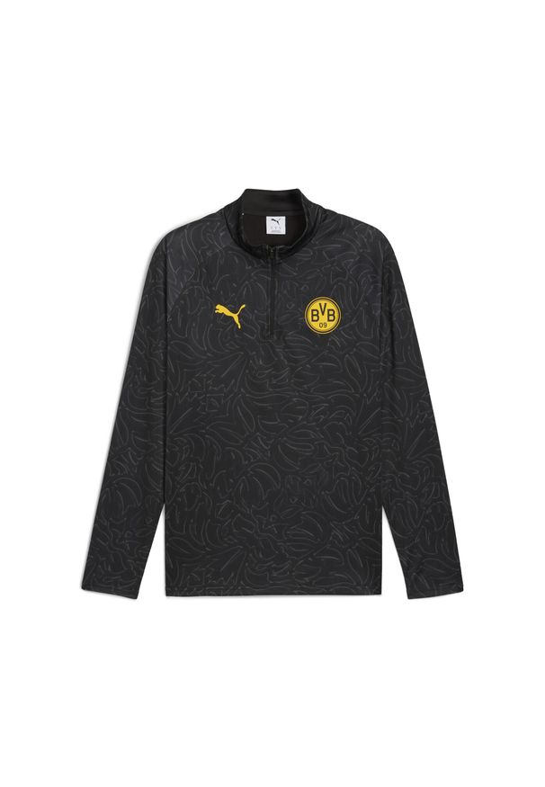 Puma - Męska bluza przedmeczowa z zamkiem 1/4 Borussia Dortmund PUMA. Kolor: żółty, wielokolorowy, czarny. Sport: piłka nożna