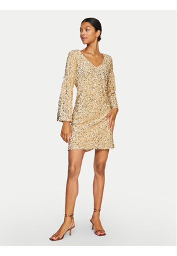 Vila Sukienka koktajlowa Faith 14102265 Beżowy Regular Fit. Kolor: beżowy. Materiał: syntetyk. Styl: wizytowy
