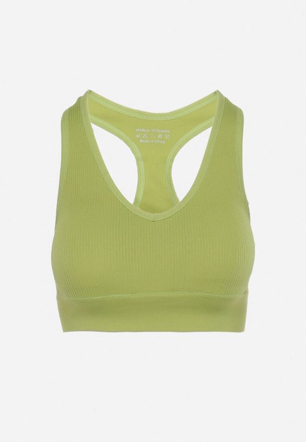 Born2be - Zielony Tank Top Sportowy z Prążkowanej Dzianiny Ophiase. Kolor: zielony. Materiał: prążkowany, dzianina. Styl: sportowy