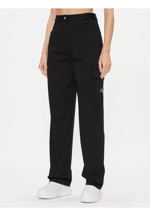 Calvin Klein Jeans Spodnie materiałowe Stretch Twill High Rise Straight J20J221297 Czarny Regular Fit. Kolor: czarny. Materiał: bawełna