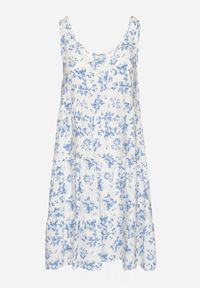 Born2be - Biało-Niebieska Rozkloszowana Sukienka z Bawełny z Kwiatowym Wzorem Anniviana. Okazja: na imprezę, na co dzień. Kolor: biały. Materiał: bawełna. Wzór: kwiaty. Typ sukienki: proste. Styl: elegancki, casual, klasyczny #5