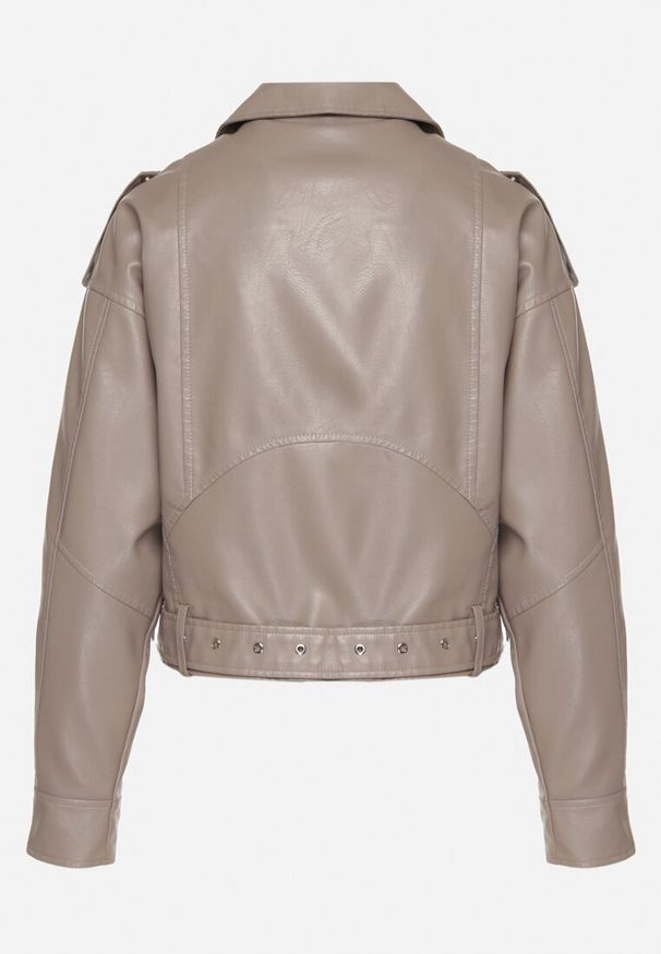 Born2be - Ciemnobeżowa Kurtka Ramoneska z Klamrami Sesariah. Okazja: na co dzień. Kolor: beżowy. Materiał: jeans. Długość rękawa: krótki rękaw. Długość: krótkie. Sezon: wiosna. Styl: casual, elegancki, rockowy