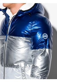 Ombre Clothing - Kurtka męska zimowa pikowana C459 - niebieska - XL. Kolor: niebieski. Materiał: poliester, nylon. Sezon: zima #7