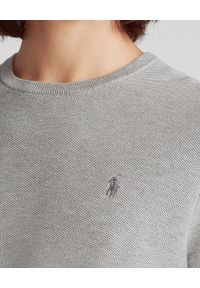 Ralph Lauren - RALPH LAUREN - Szary bawełniany sweter. Typ kołnierza: polo. Kolor: szary. Materiał: bawełna. Wzór: ze splotem, haft