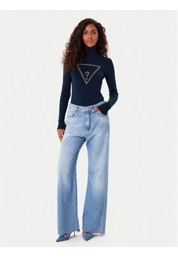 Guess Golf W5BR39 Z2NQ2 Granatowy Regular Fit. Typ kołnierza: golf. Kolor: niebieski. Materiał: wiskoza