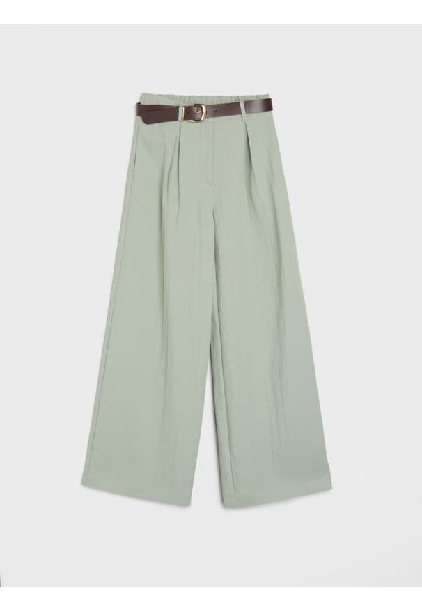 Sinsay - Spodnie wide leg z paskiem z domieszką wiskozy - niebieski. Kolor: niebieski